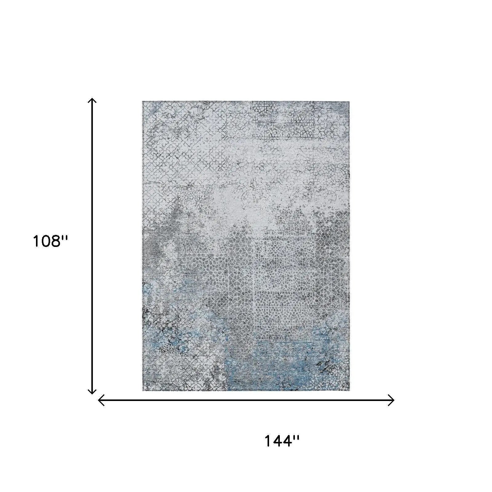 Gray and blue abstract area rug, 9x12 feet, featuring a modern distressed design in durable synthetic material.