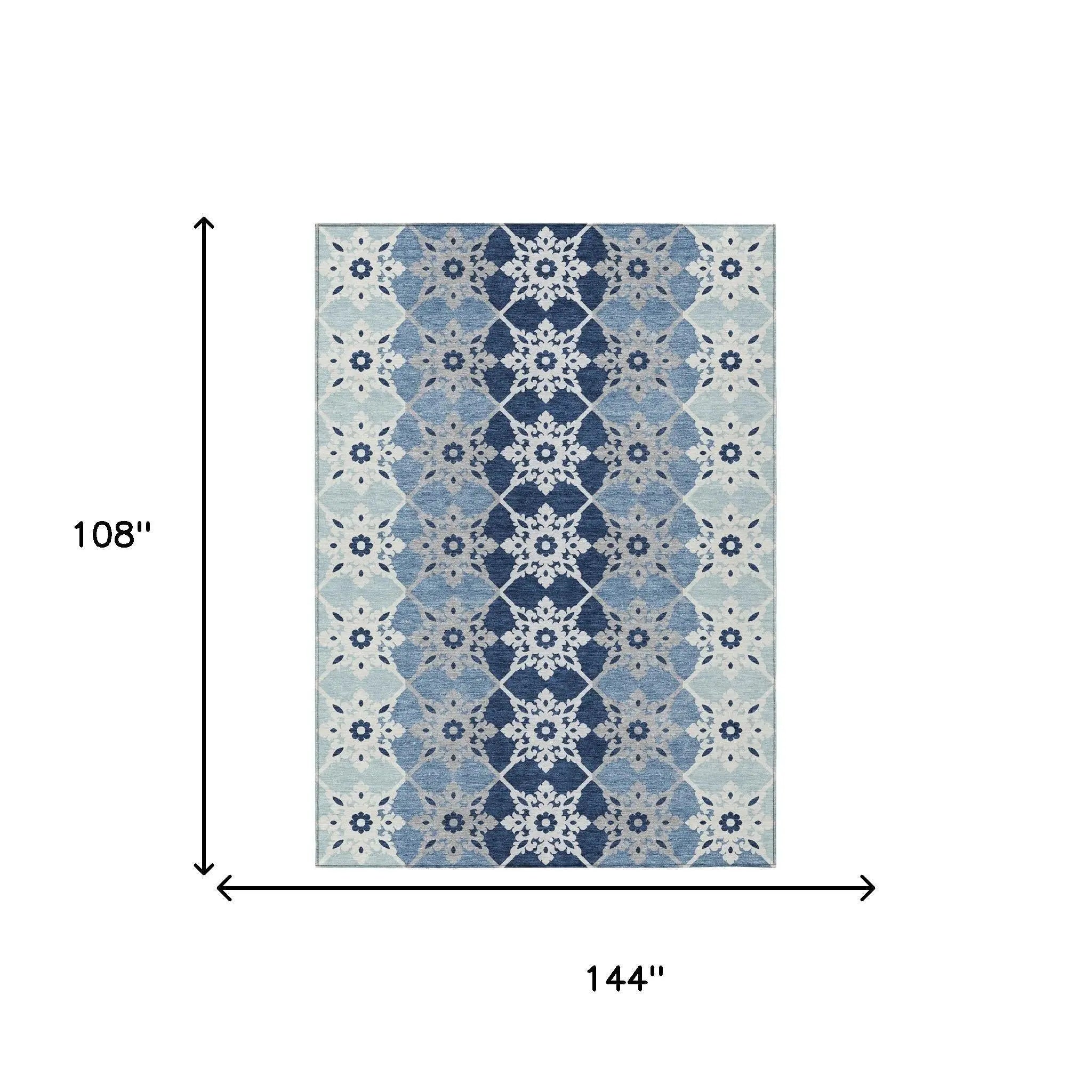 9' X 12' Blue And Pewter Floral Medallion Washable Indoor Outdoor Area Rug Homeroots Outdoor