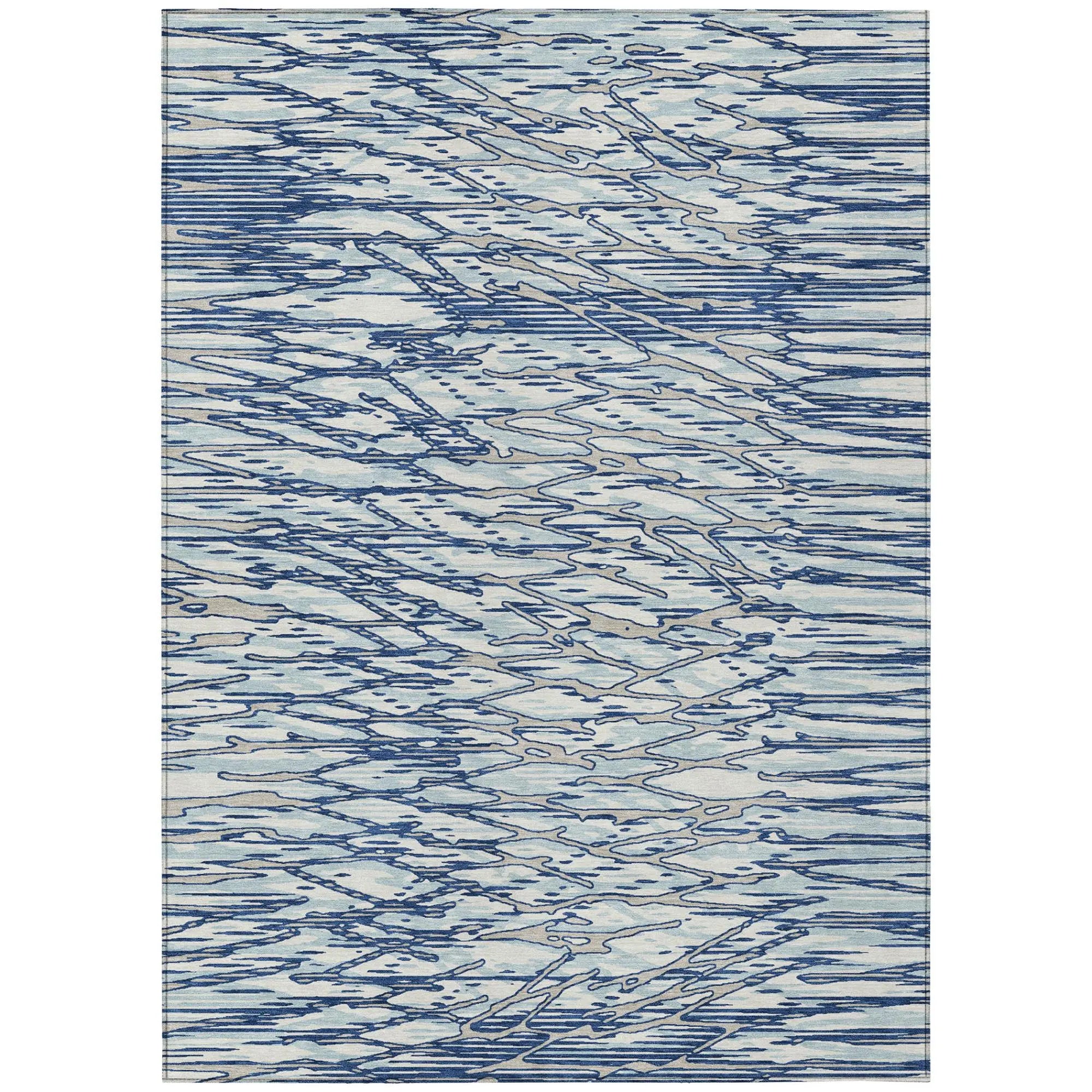9' X 12' Blue And Silver Abstract Washable Indoor Outdoor Area Rug Homeroots Outdoor