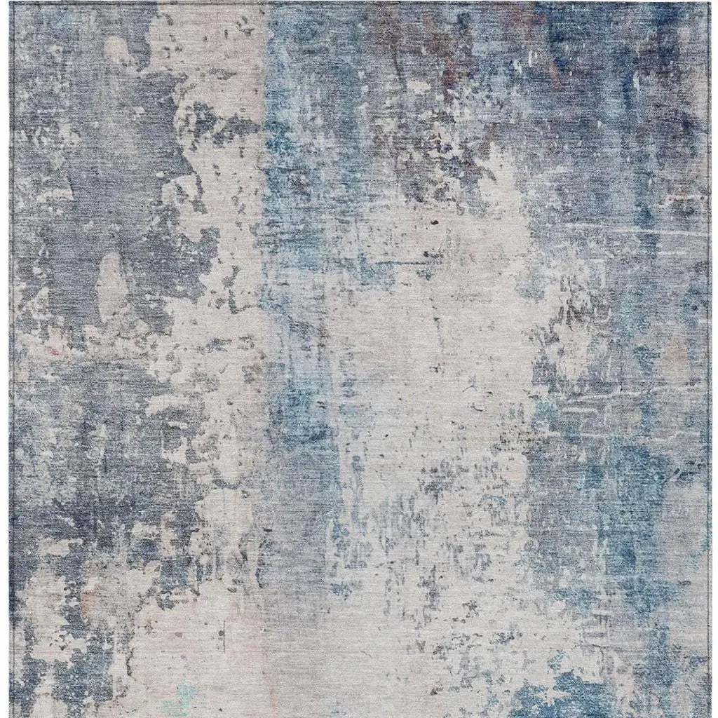 9' X 12' Blue And Silver Abstract Washable Indoor Outdoor Area Rug Homeroots Outdoor