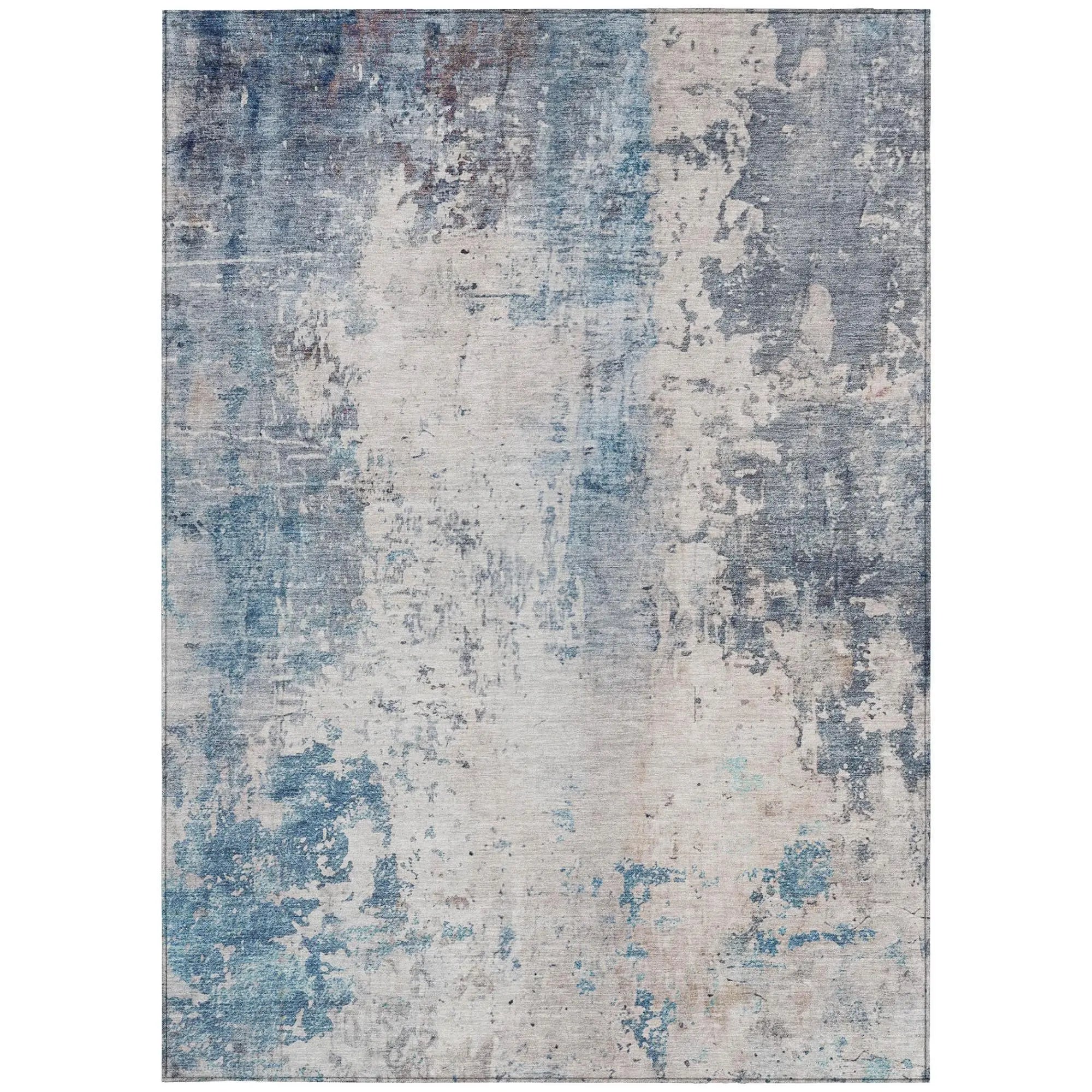 9' X 12' Blue And Silver Abstract Washable Indoor Outdoor Area Rug Homeroots Outdoor