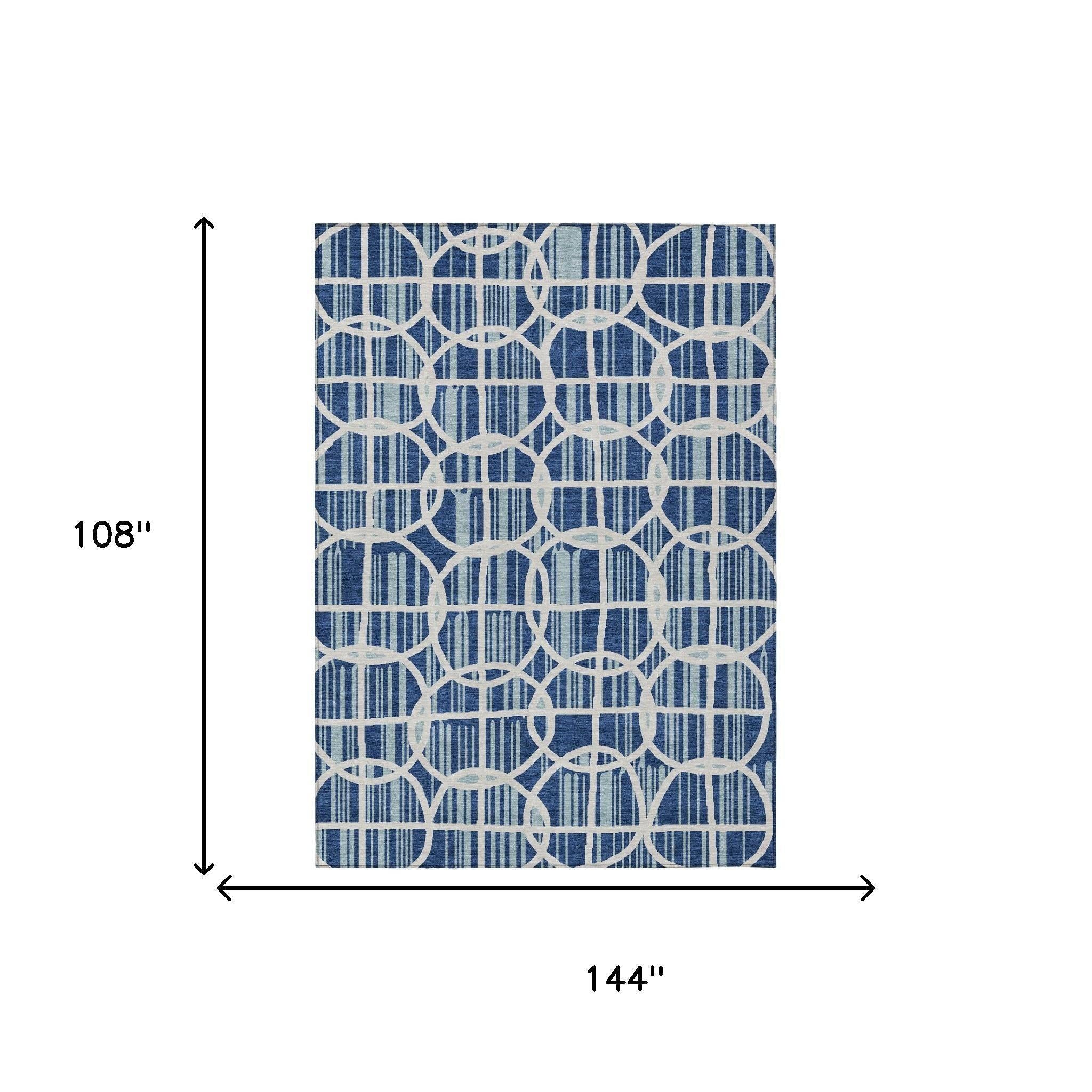 9' X 12' Blue And Silver Geometric Washable Indoor Outdoor Area Rug Homeroots Outdoor
