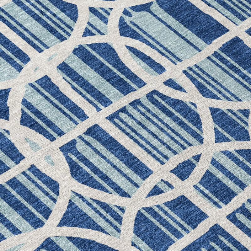 9' X 12' Blue And Silver Geometric Washable Indoor Outdoor Area Rug Homeroots Outdoor