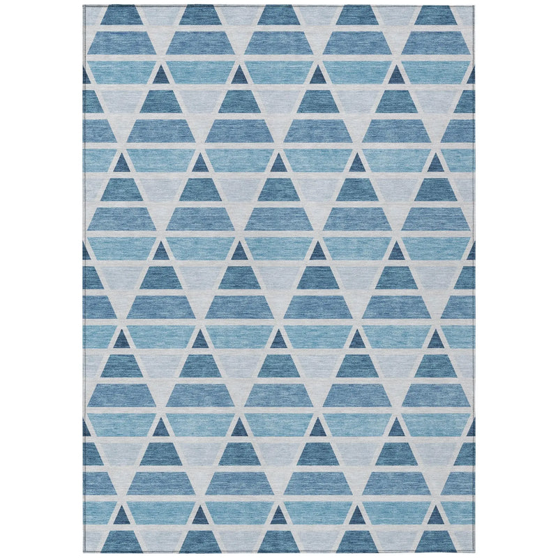9' X 12' Blue And Silver Geometric Washable Indoor Outdoor Area Rug Homeroots Outdoor