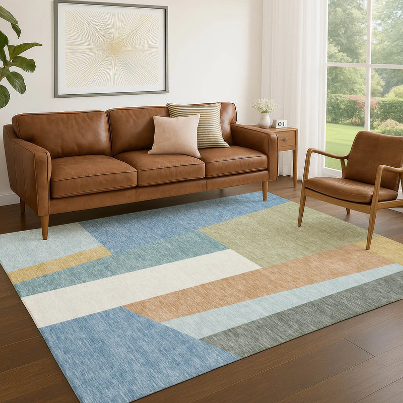 9' X 12' Blue And Teal Blue Geometric Washable Indoor Outdoor Area Rug Homeroots Outdoor