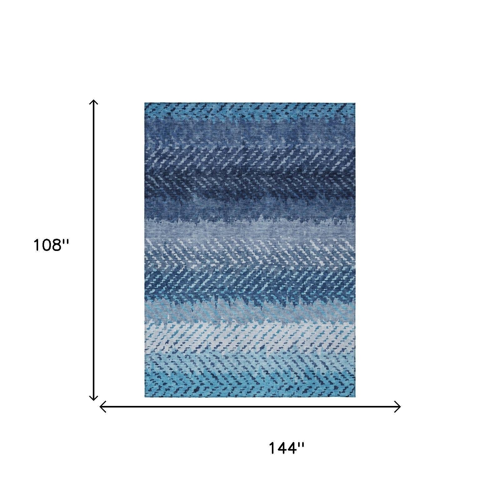 9' X 12' Blue And Teal Blue Striped Washable Indoor Outdoor Area Rug Homeroots Outdoor