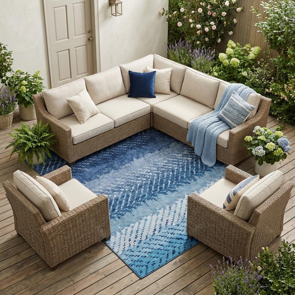 9' X 12' Blue And Teal Blue Striped Washable Indoor Outdoor Area Rug Homeroots Outdoor
