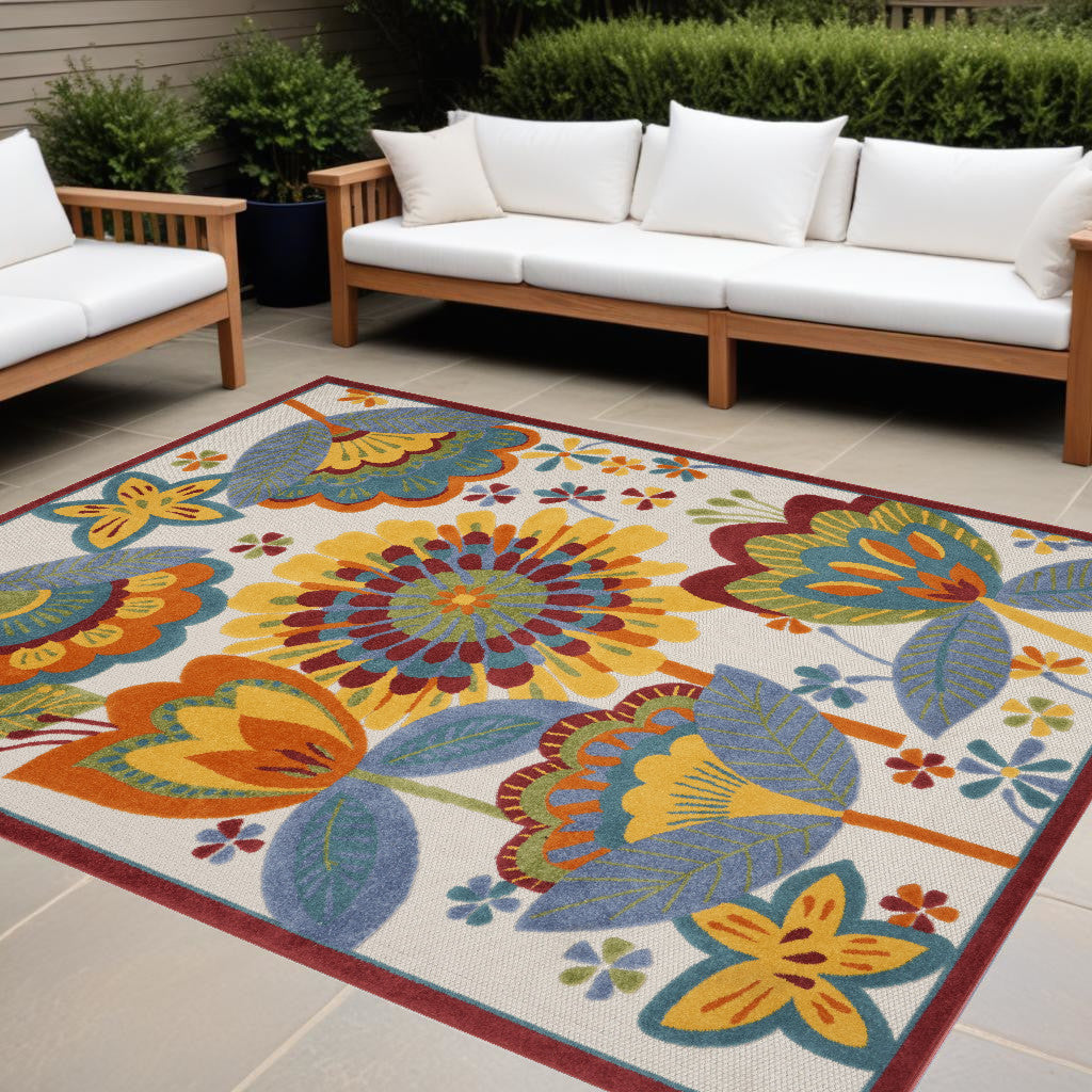 9' X 12' Blue And Yellow Indoor Outdoor Area Rug - GreatEagleInc