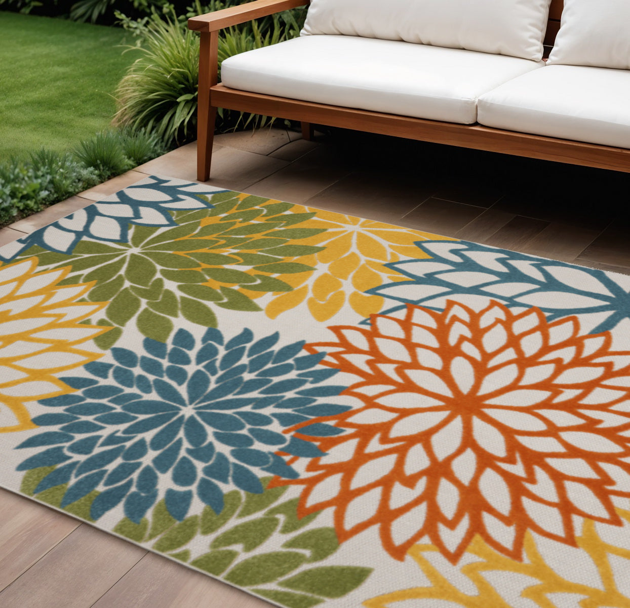 9' X 12' Blue And Yellow Indoor Outdoor Area Rug - GreatEagleInc