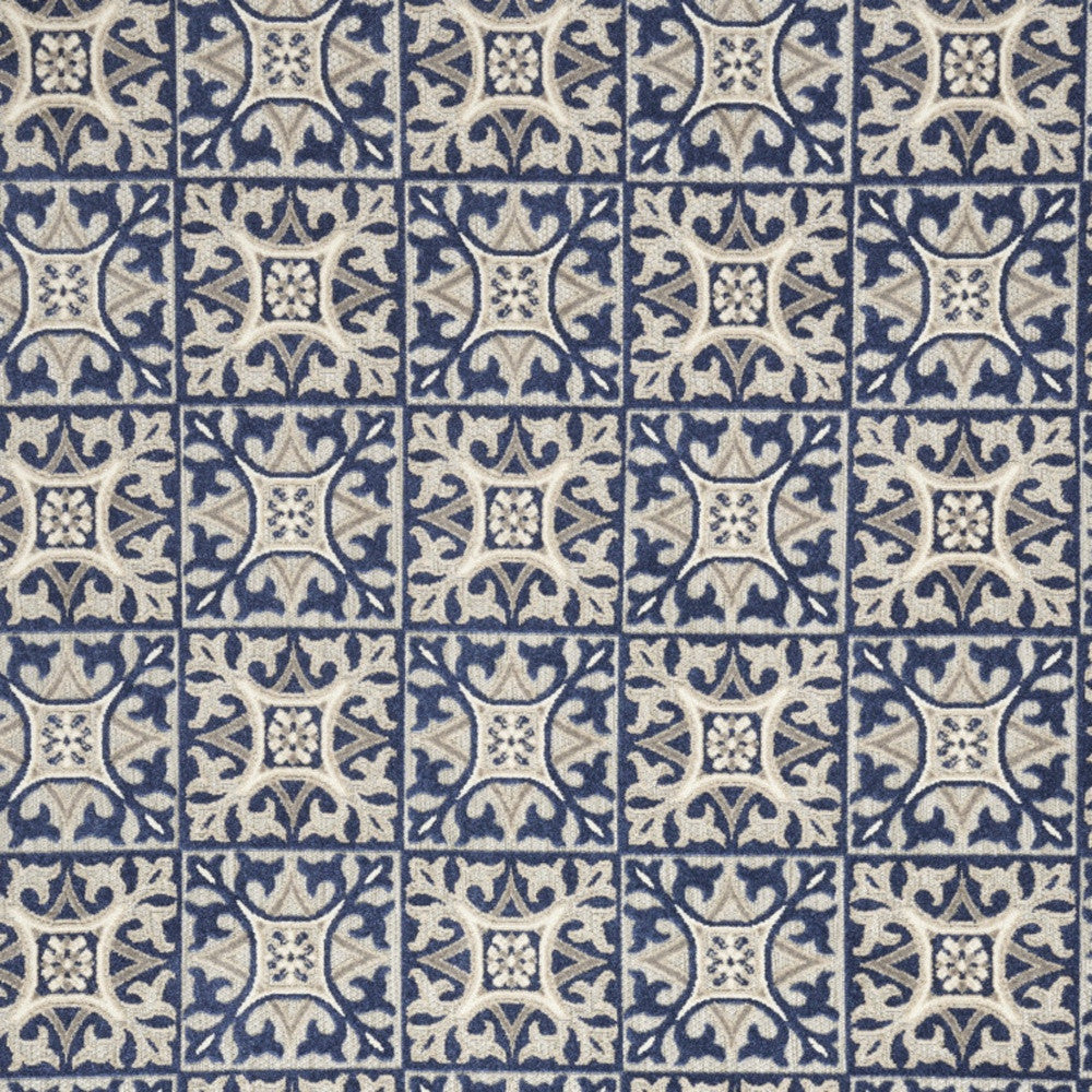 9' X 12' Blue Fleur De Lis Stain Resistant Non Skid Area Rug Homeroots Outdoor