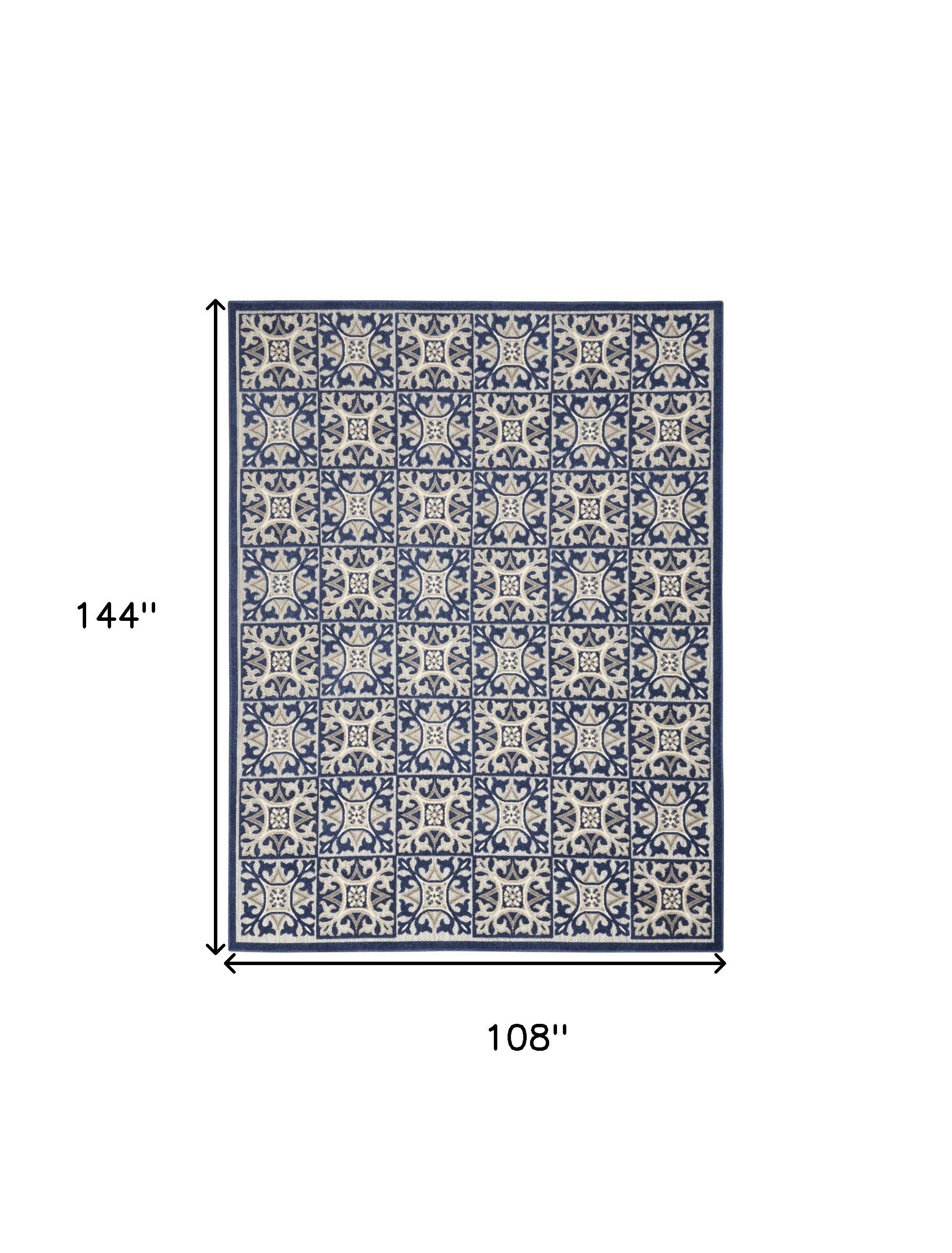 9' X 12' Blue Fleur De Lis Stain Resistant Non Skid Area Rug Homeroots Outdoor