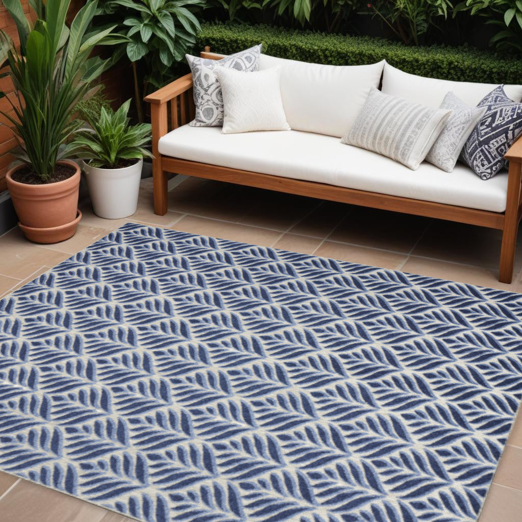 9' X 12' Blue Floral Stain Resistant Non Skid Area Rug Homeroots Outdoor