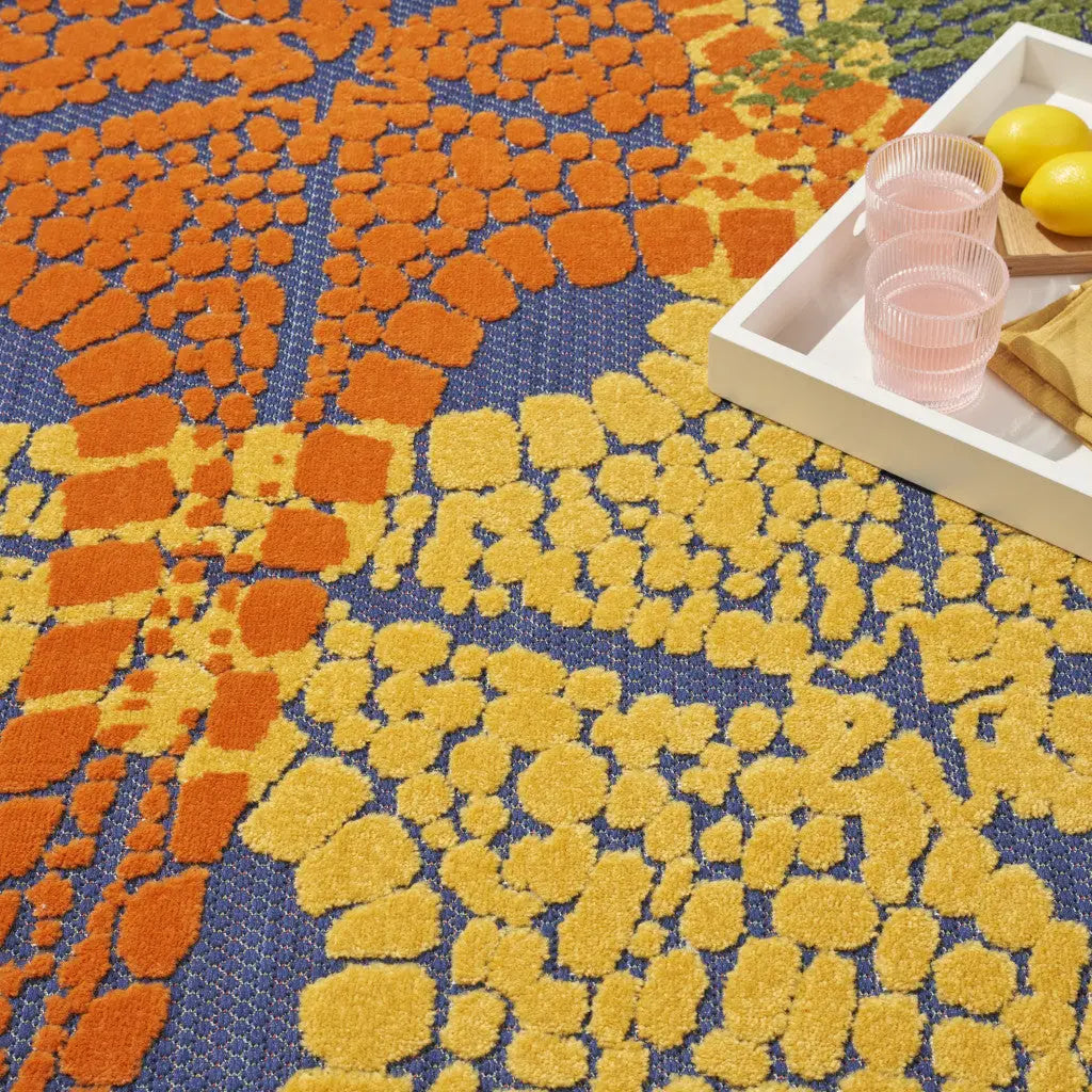 9' X 12' Blue Yellow And Orange Starfish Indoor Outdoor Area Rug Homeroots Outdoor