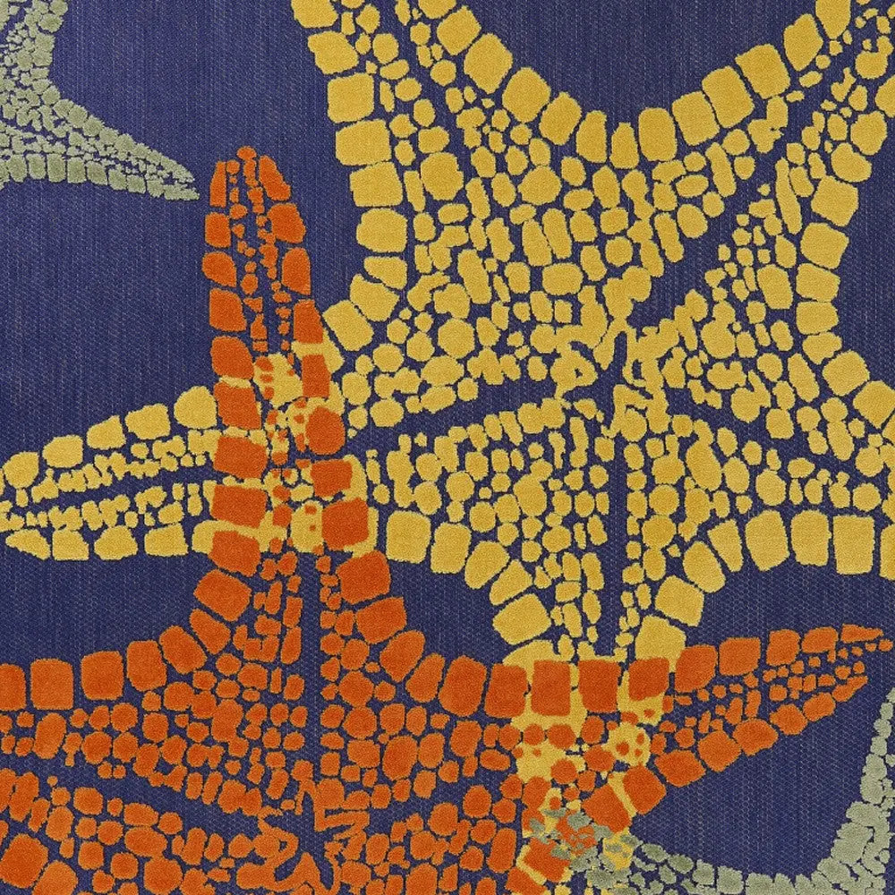 9' X 12' Blue Yellow And Orange Starfish Indoor Outdoor Area Rug Homeroots Outdoor