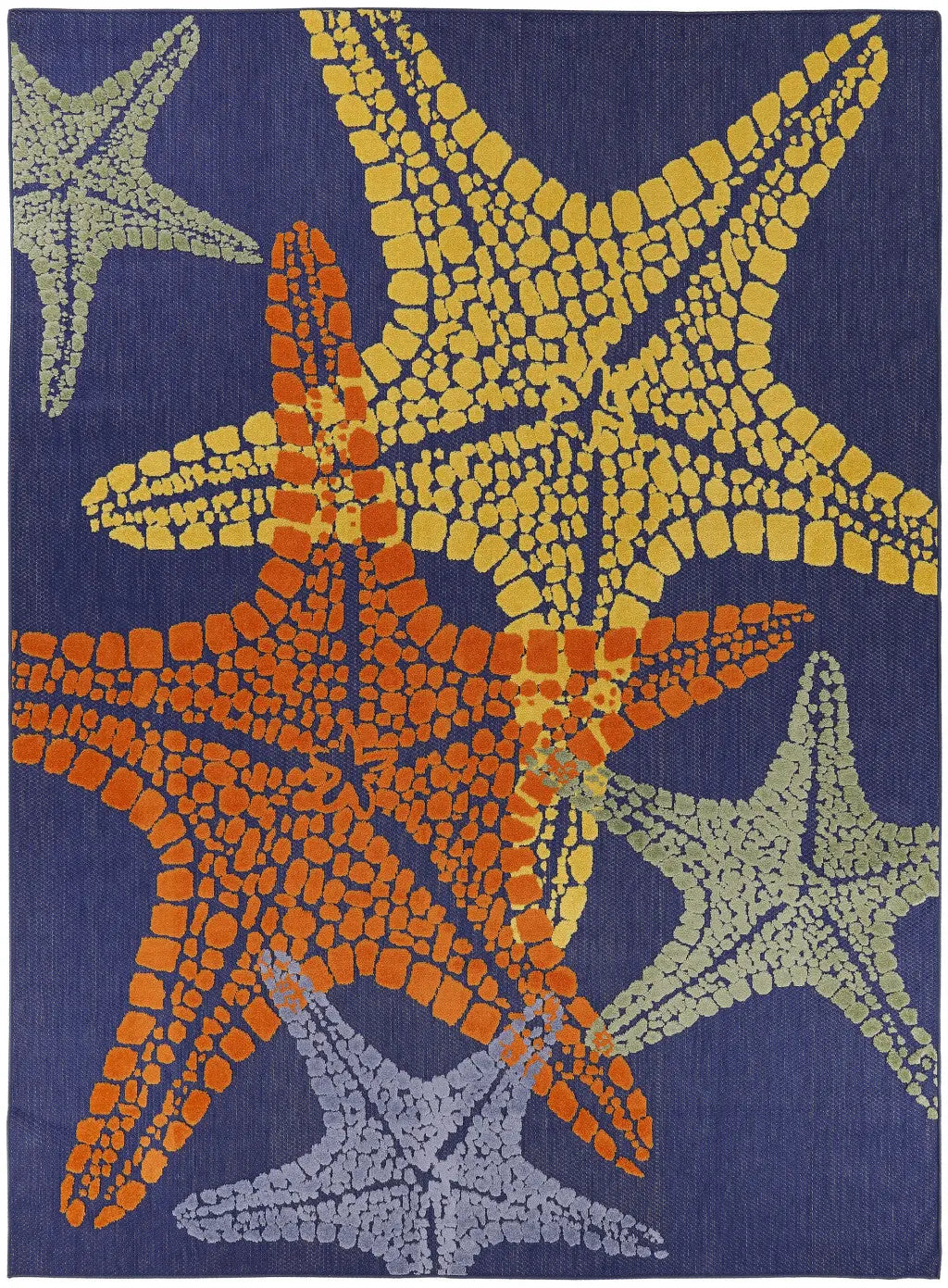 9' X 12' Blue Yellow And Orange Starfish Indoor Outdoor Area Rug Homeroots Outdoor