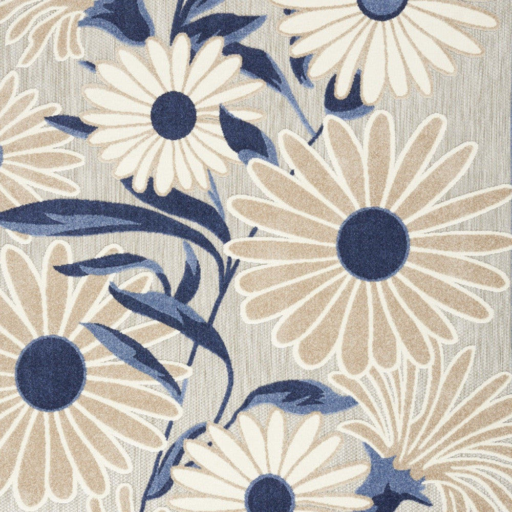 9' X 12' Blue and Gray Floral Non Skid Indoor Outdoor Area Rug Homeroots Outdoor