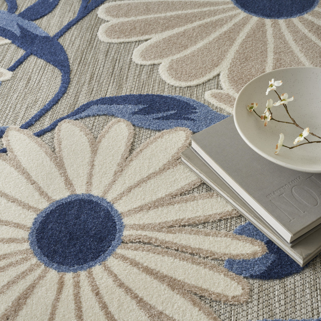 9' X 12' Blue and Gray Floral Non Skid Indoor Outdoor Area Rug Homeroots Outdoor