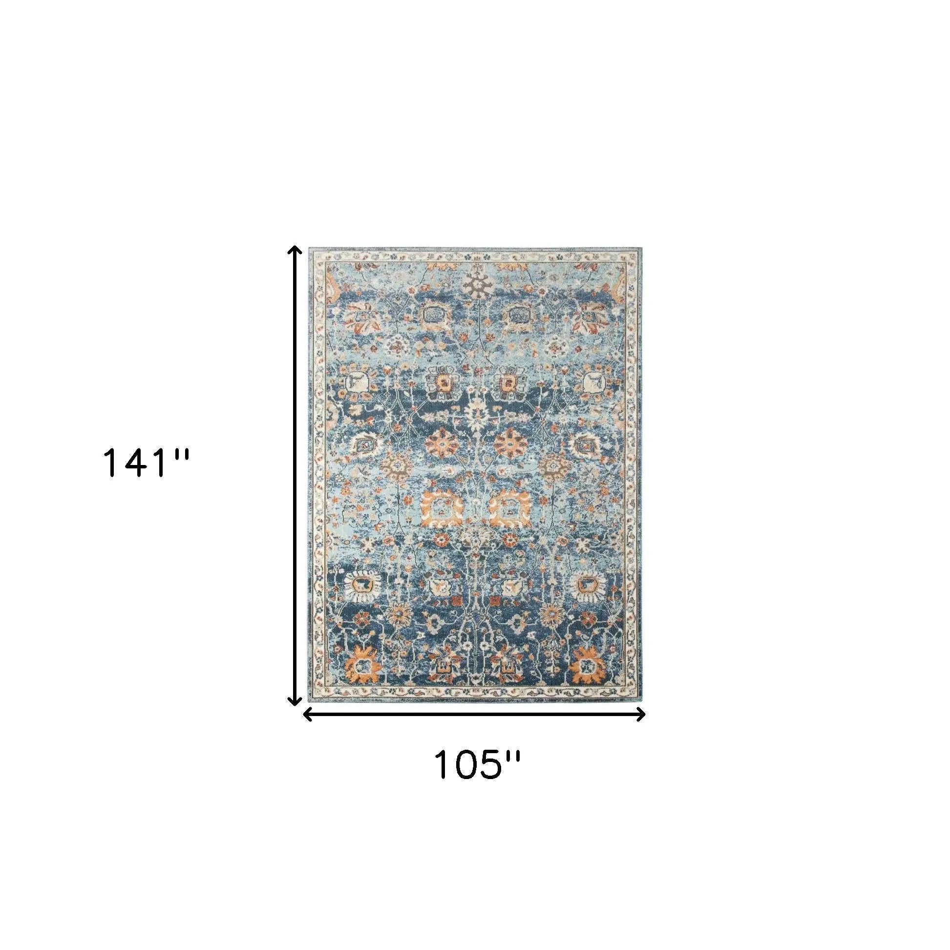 9' X 12' Blue and Orange Floral Stain Resistant Indoor Outdoor Area Rug Homeroots Outdoor