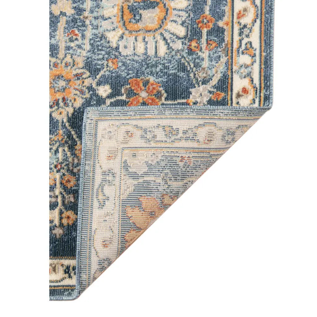 9' X 12' Blue and Orange Floral Stain Resistant Indoor Outdoor Area Rug Homeroots Outdoor