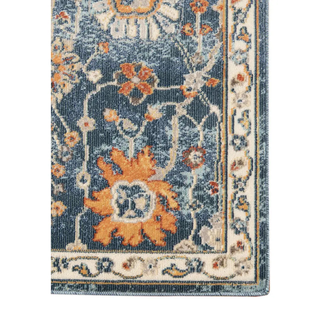 9' X 12' Blue and Orange Floral Stain Resistant Indoor Outdoor Area Rug Homeroots Outdoor