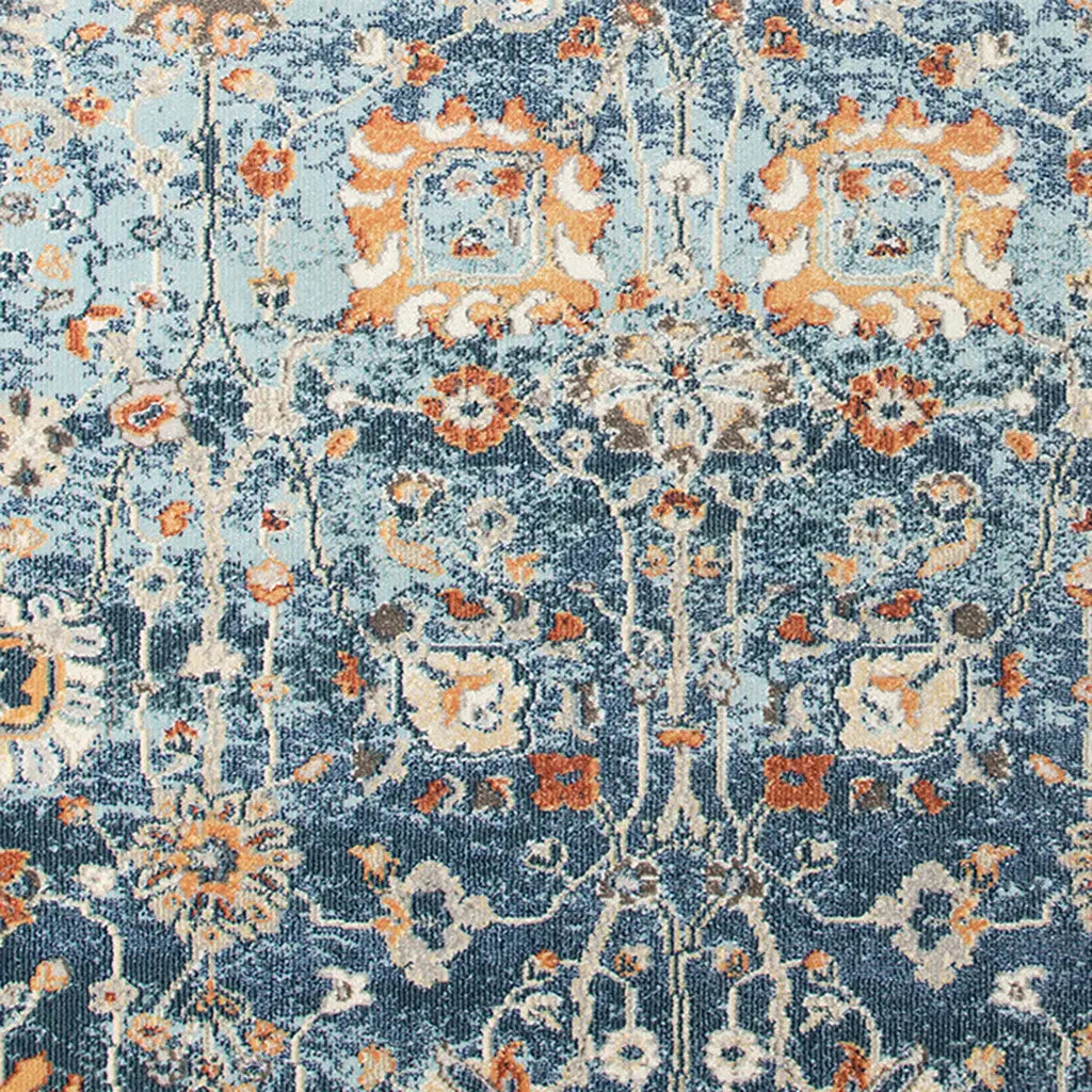 9' X 12' Blue and Orange Floral Stain Resistant Indoor Outdoor Area Rug Homeroots Outdoor