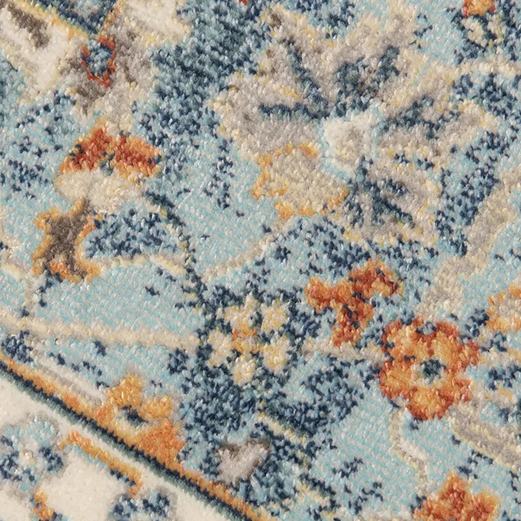 9' X 12' Blue and Orange Floral Stain Resistant Indoor Outdoor Area Rug Homeroots Outdoor