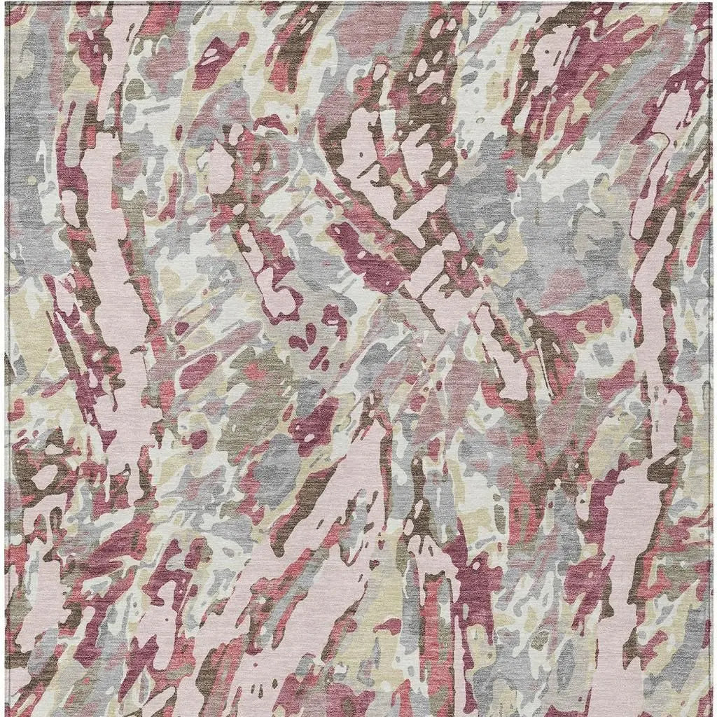9' X 12' Blush And Pink Abstract Washable Indoor Outdoor Area Rug Homeroots Outdoor