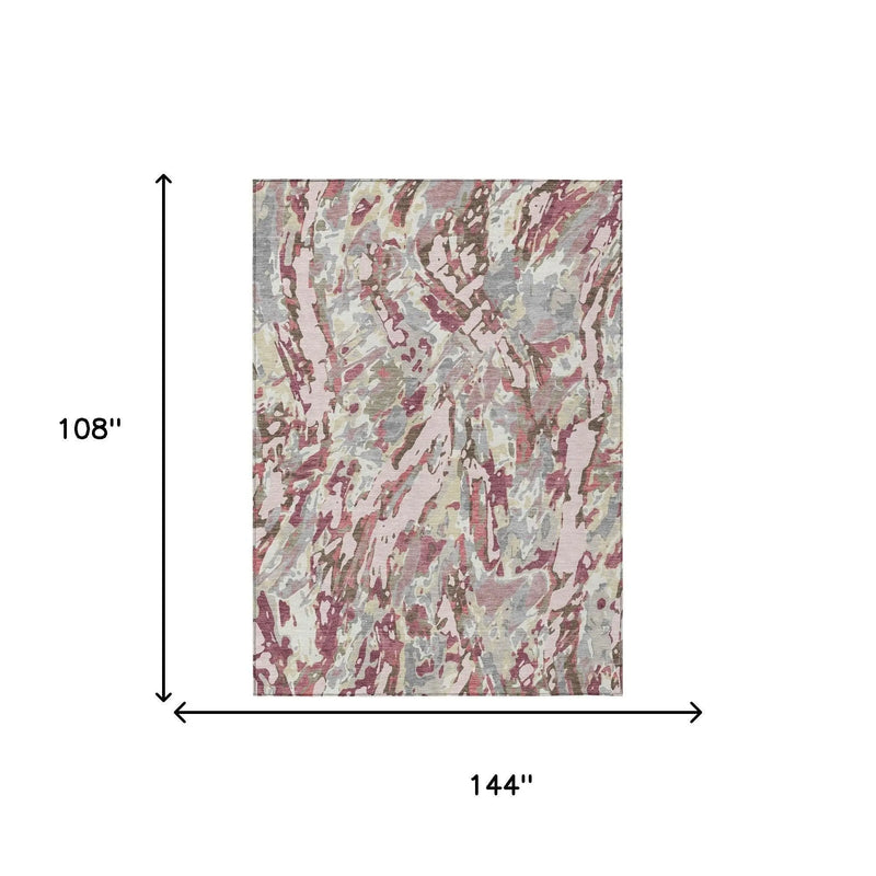 9' X 12' Blush And Pink Abstract Washable Indoor Outdoor Area Rug Homeroots Outdoor