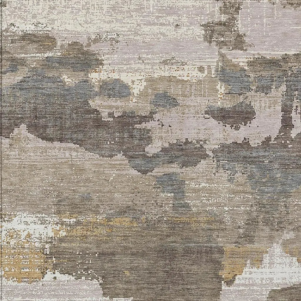 9' X 12' Brown And Beige Abstract Washable Indoor Outdoor Area Rug Homeroots Outdoor