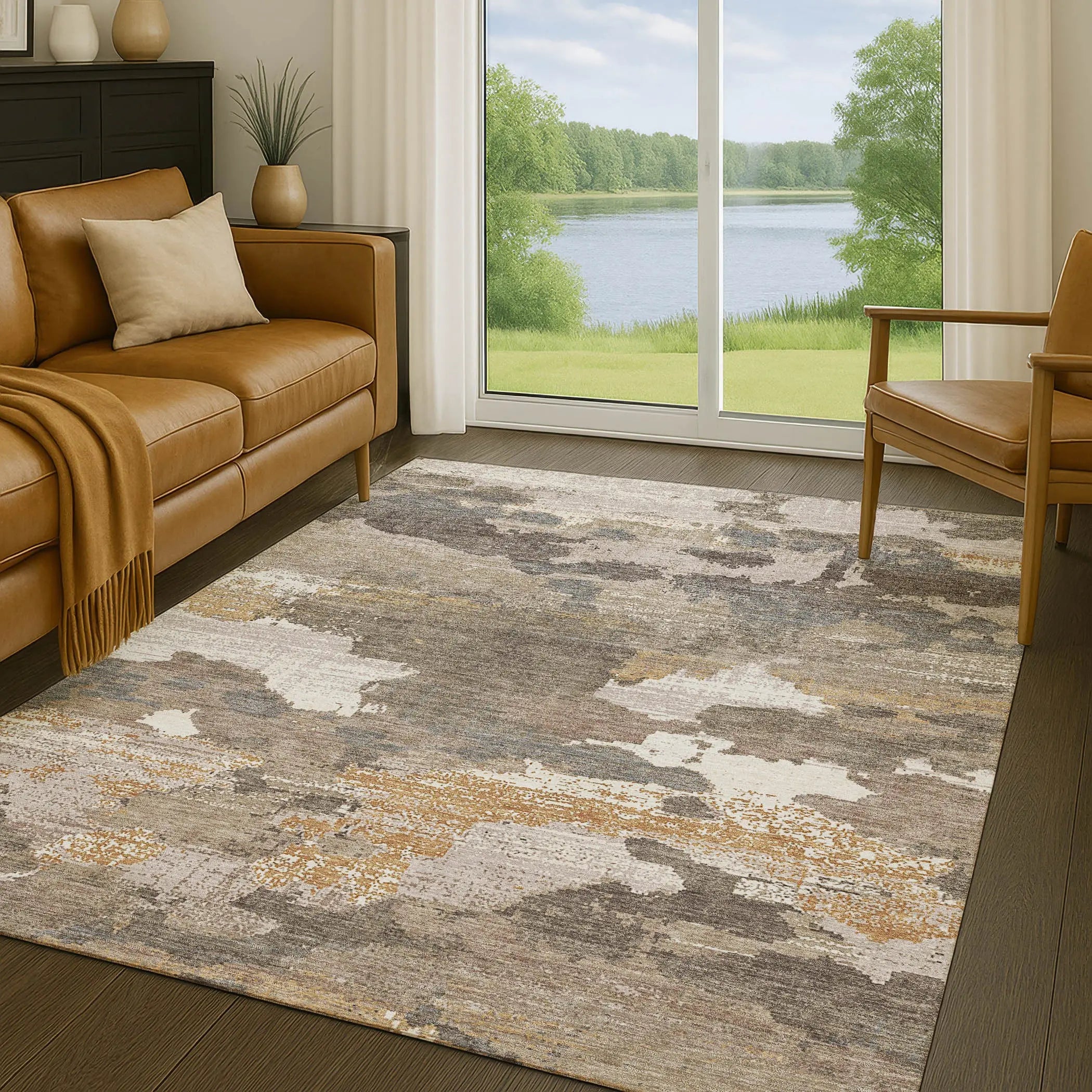 9' X 12' Brown And Beige Abstract Washable Indoor Outdoor Area Rug Homeroots Outdoor