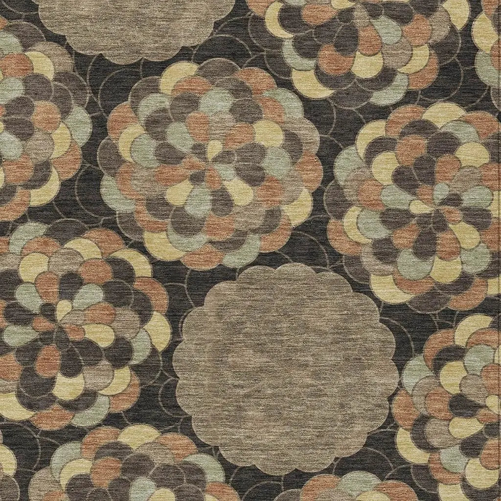 9' X 12' Brown And Beige Floral Washable Indoor Outdoor Area Rug Homeroots Outdoor