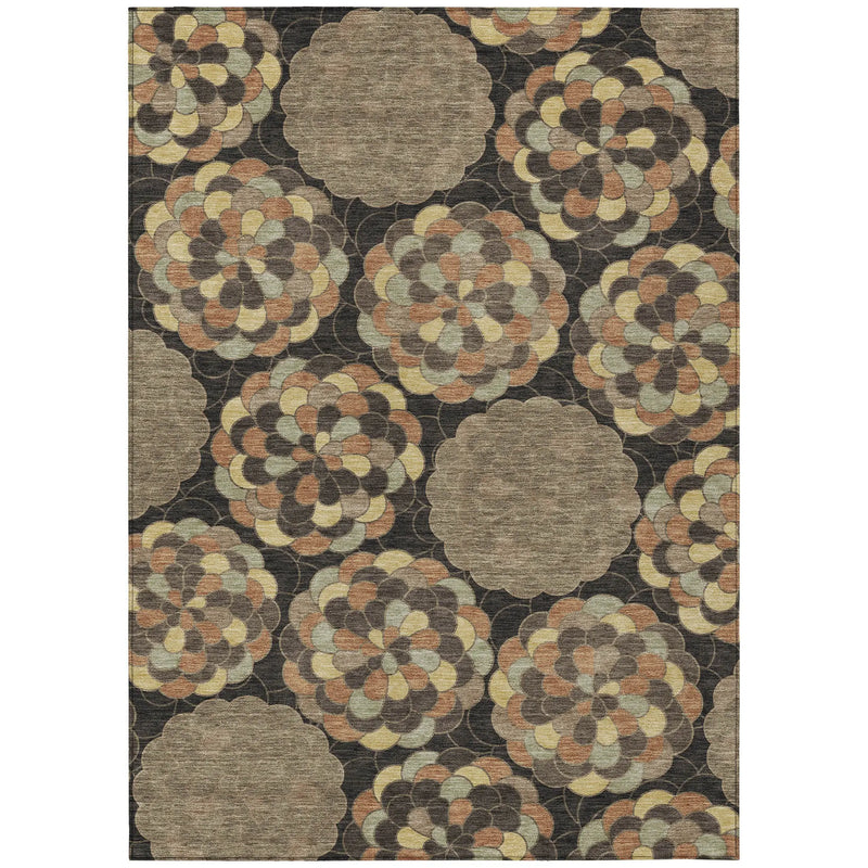 9' X 12' Brown And Beige Floral Washable Indoor Outdoor Area Rug Homeroots Outdoor