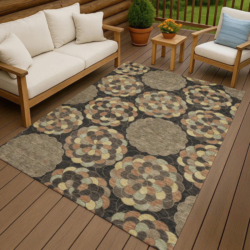 9' X 12' Brown And Beige Floral Washable Indoor Outdoor Area Rug Homeroots Outdoor