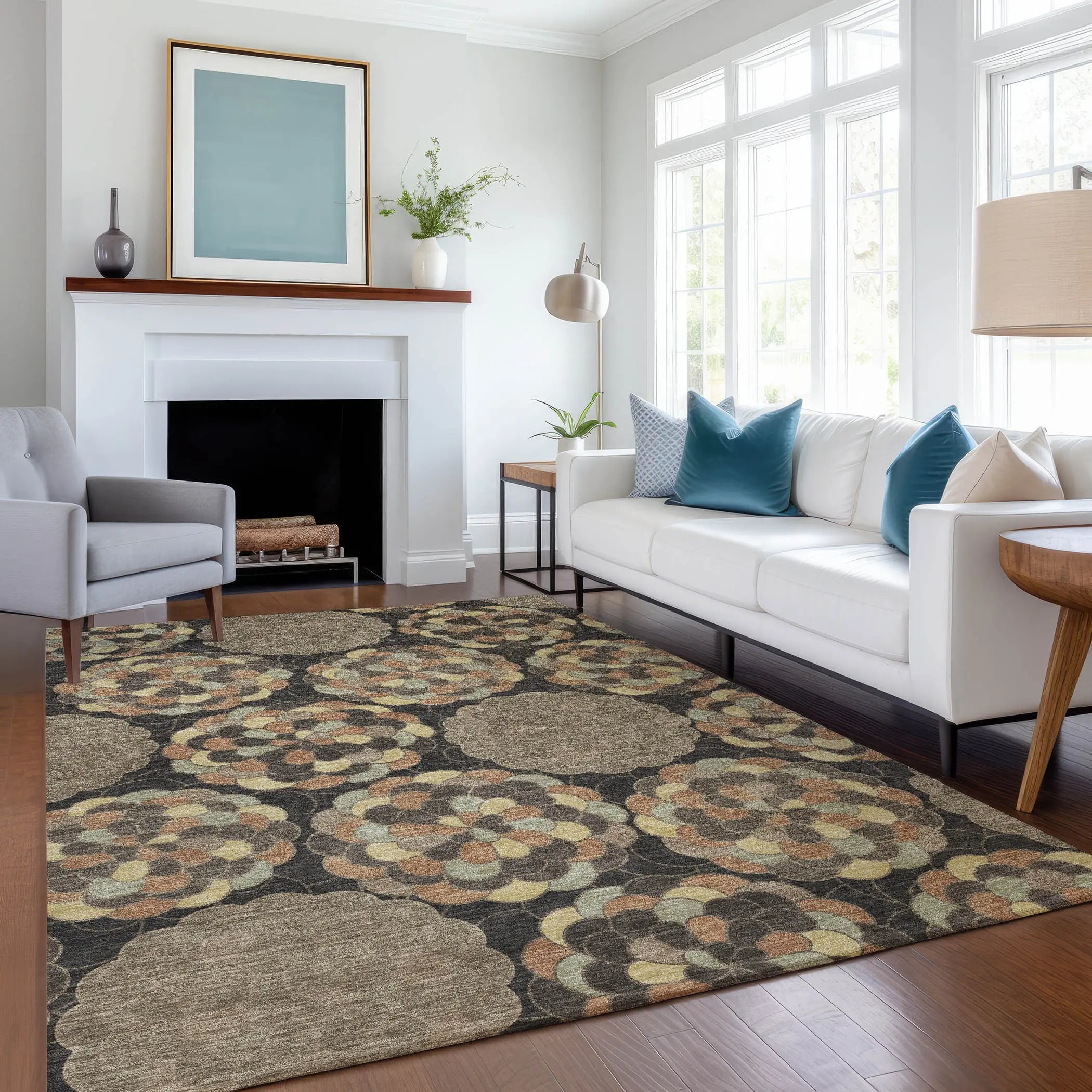 9' X 12' Brown And Beige Floral Washable Indoor Outdoor Area Rug Homeroots Outdoor