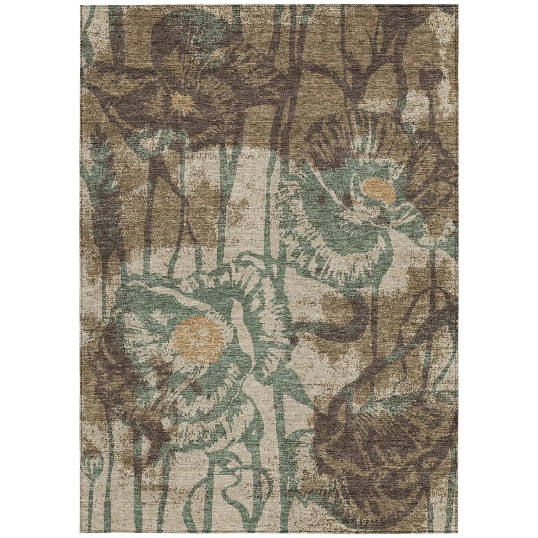 9' X 12' Brown And Beige Floral Washable Indoor Outdoor Area Rug Homeroots Outdoor
