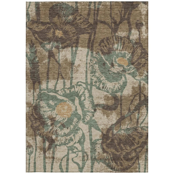 9' X 12' Brown And Beige Floral Washable Indoor Outdoor Area Rug Homeroots Outdoor