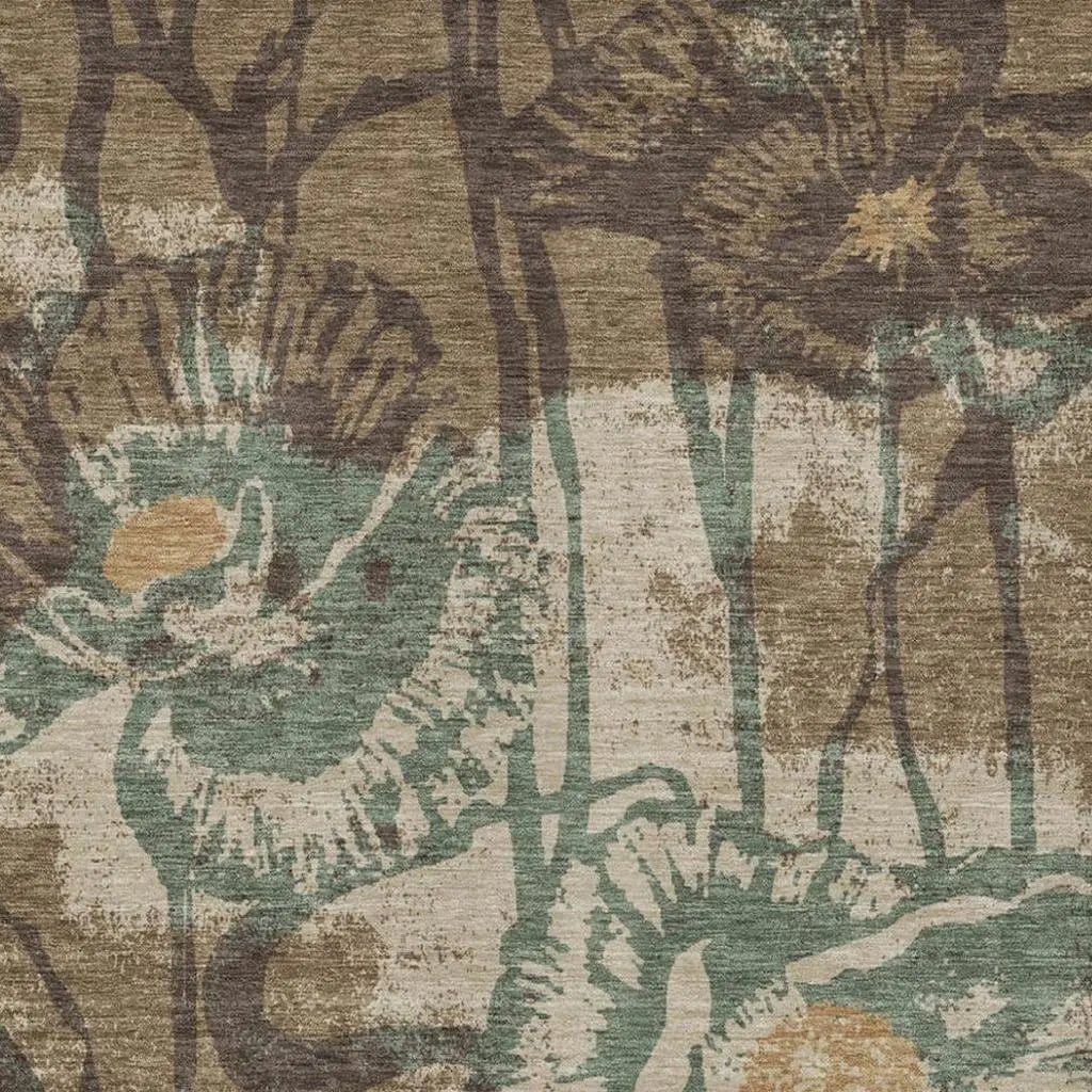 9' X 12' Brown And Beige Floral Washable Indoor Outdoor Area Rug Homeroots Outdoor