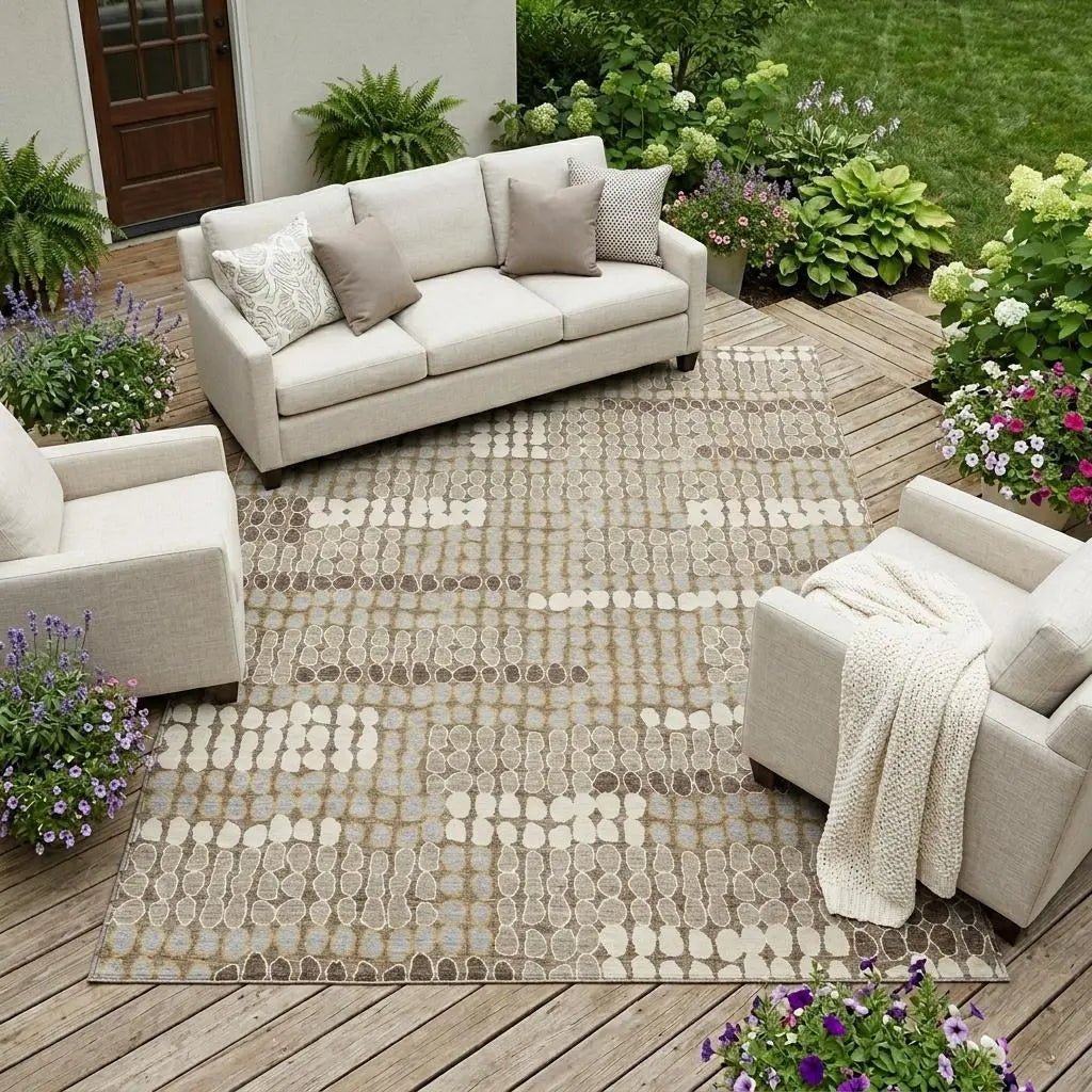 9' X 12' Brown And Beige Geometric Washable Indoor Outdoor Area Rug Homeroots Outdoor