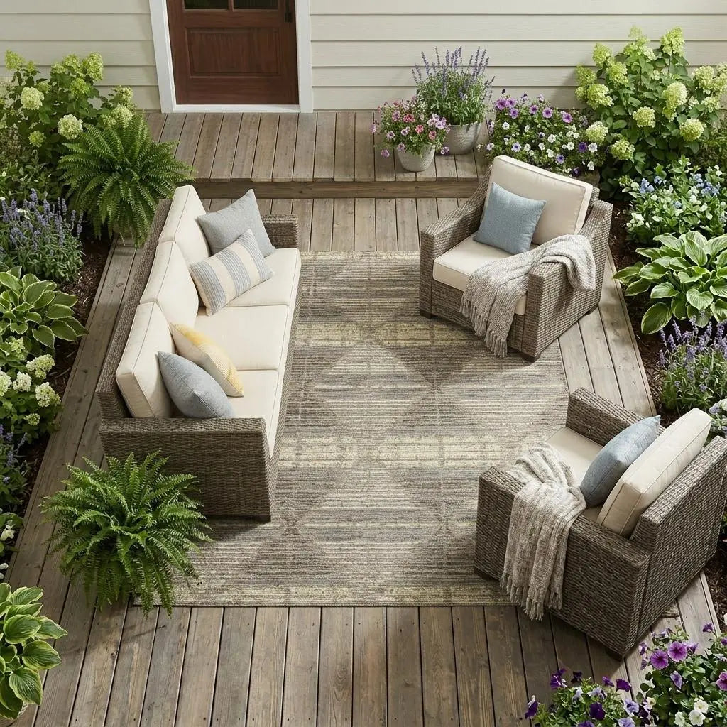 9' X 12' Brown And Beige Geometric Washable Indoor Outdoor Area Rug Homeroots Outdoor