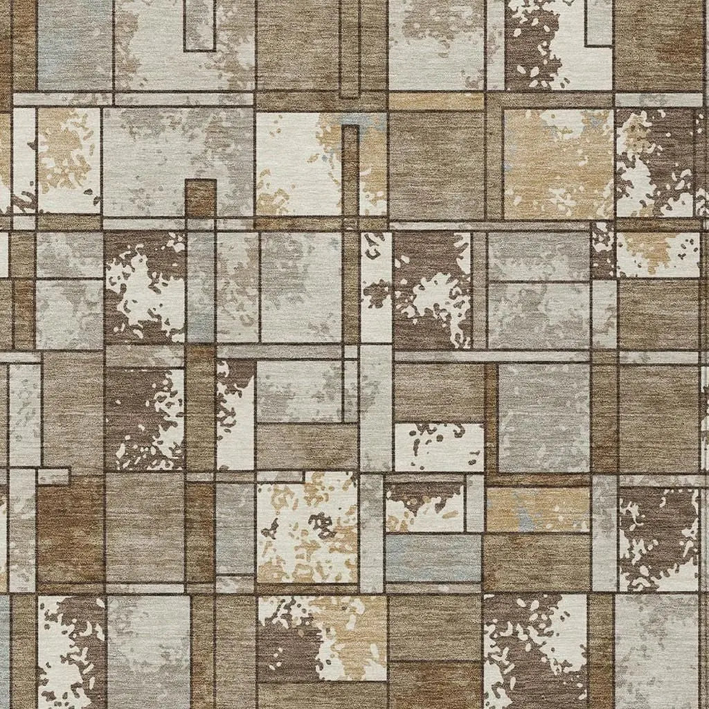 9' X 12' Brown And Beige Geometric Washable Indoor Outdoor Area Rug Homeroots Outdoor