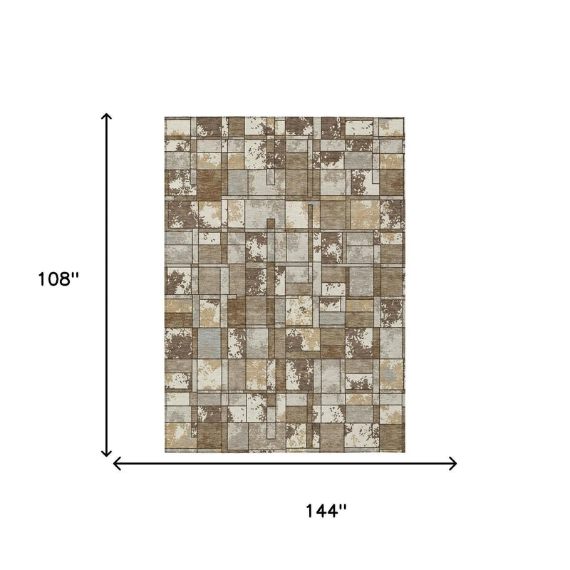 9' X 12' Brown And Beige Geometric Washable Indoor Outdoor Area Rug Homeroots Outdoor