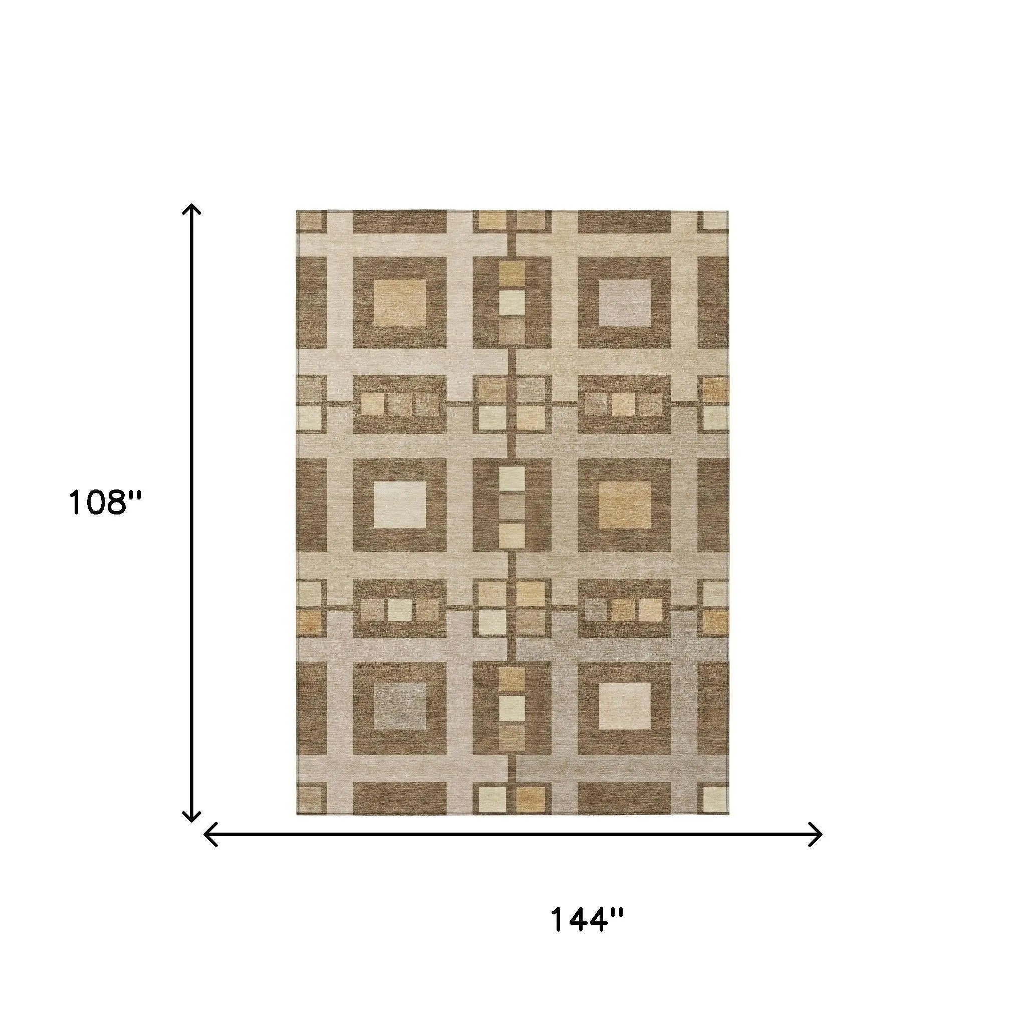 9' X 12' Brown And Beige Geometric Washable Indoor Outdoor Area Rug Homeroots Outdoor