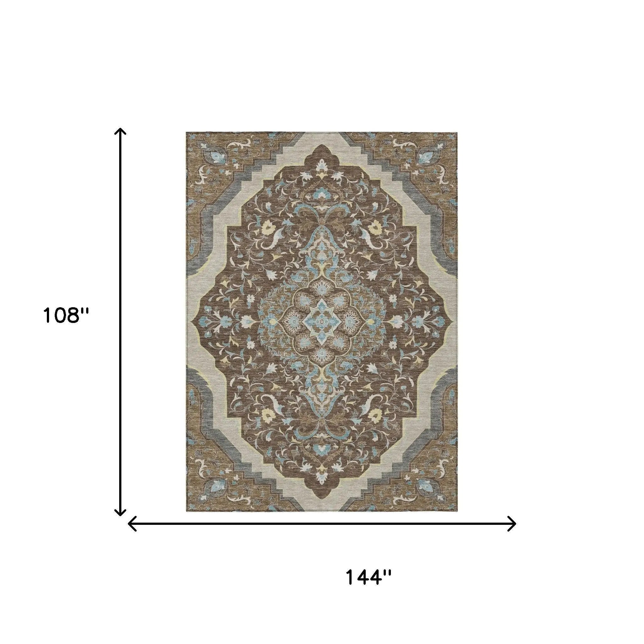 9' X 12' Brown And Beige Medallion Washable Indoor Outdoor Area Rug Homeroots Outdoor