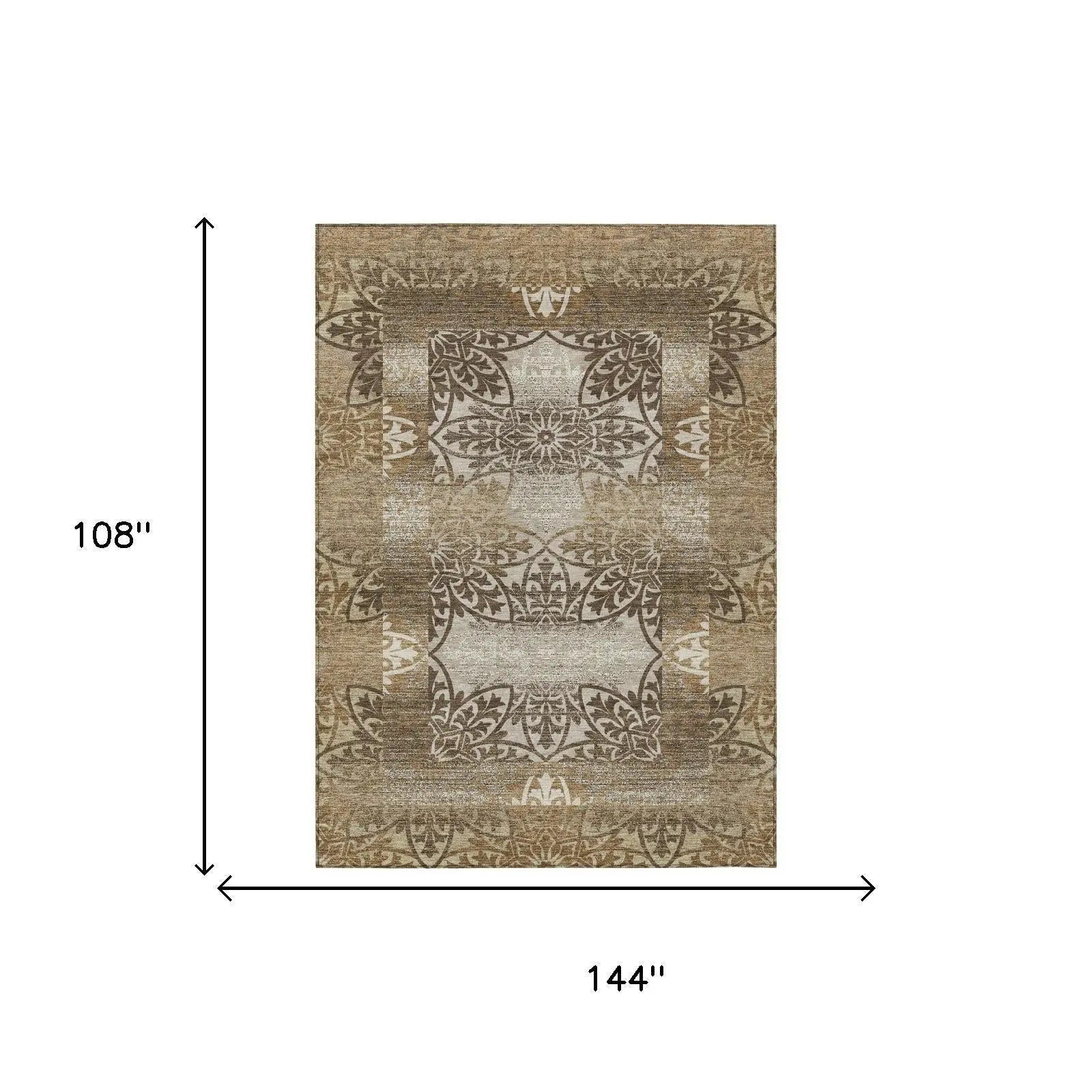 9' X 12' Brown And Beige Oriental Washable Indoor Outdoor Area Rug Homeroots Outdoor