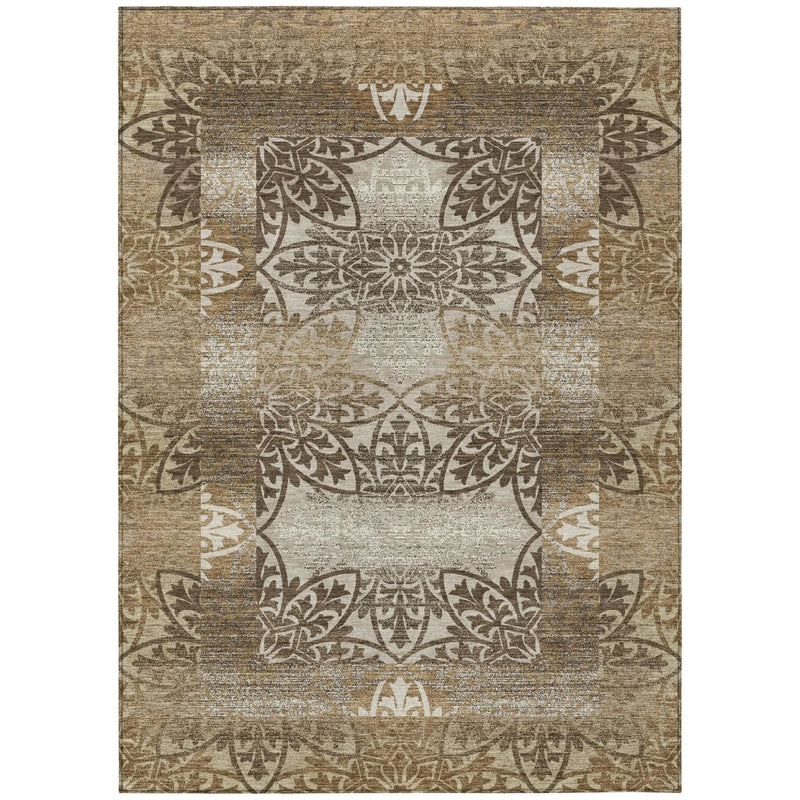 9' X 12' Brown And Beige Oriental Washable Indoor Outdoor Area Rug Homeroots Outdoor