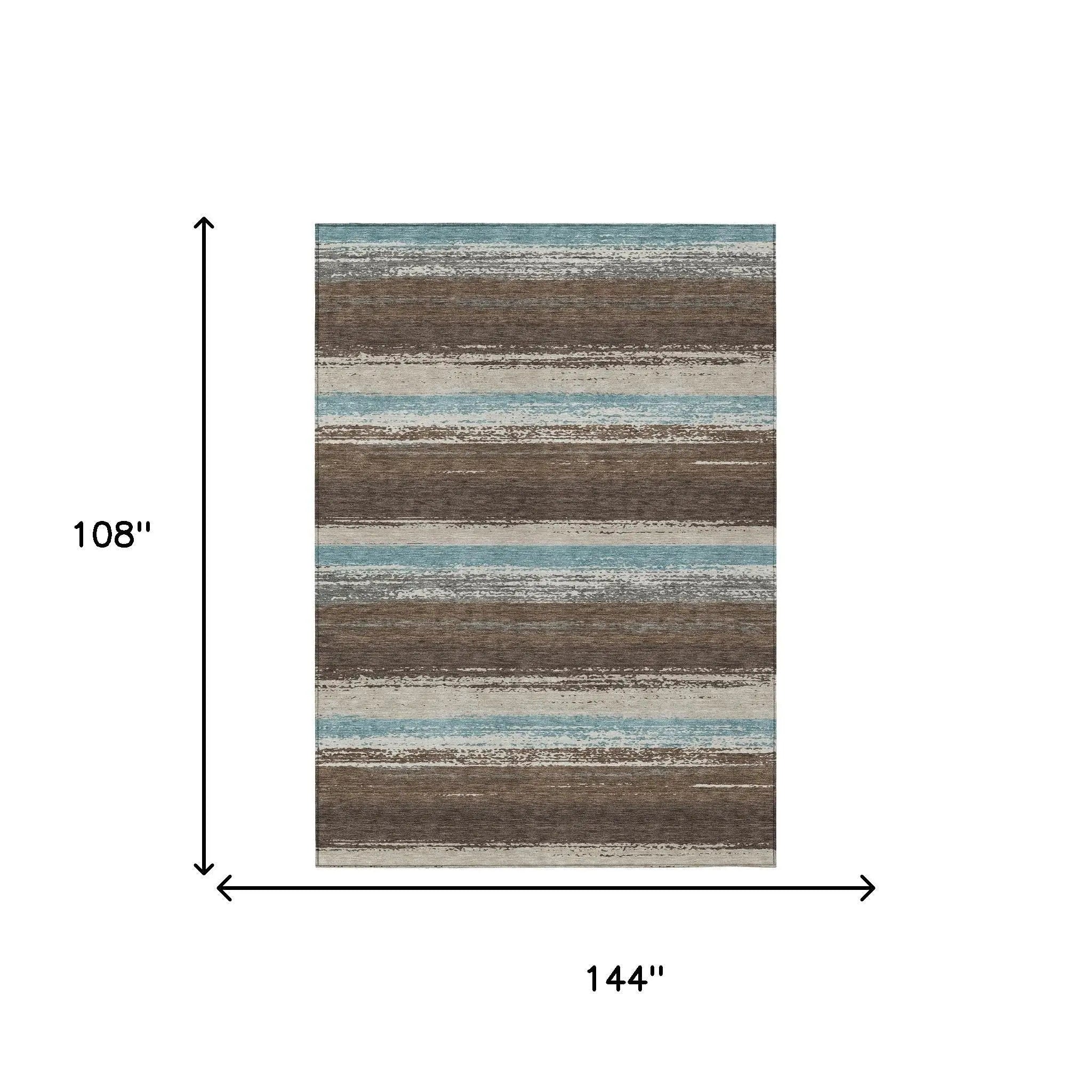 9' X 12' Brown And Beige Striped Washable Indoor Outdoor Area Rug Homeroots Outdoor