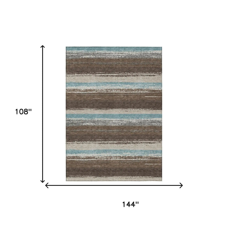 9' X 12' Brown And Beige Striped Washable Indoor Outdoor Area Rug Homeroots Outdoor