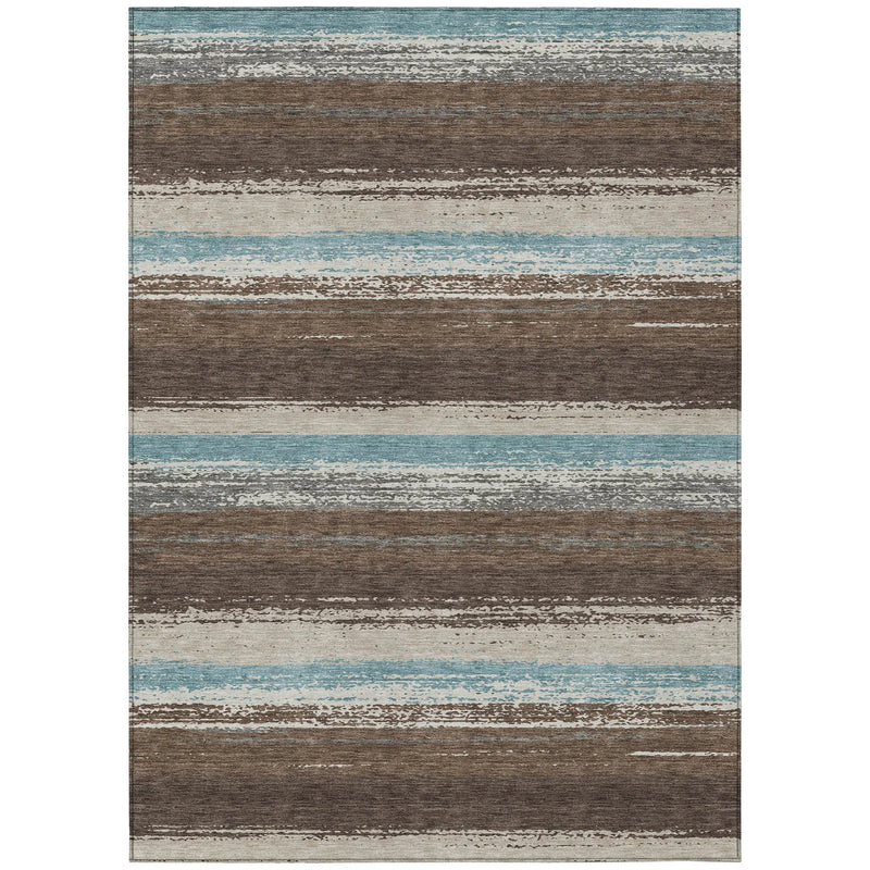 9' X 12' Brown And Beige Striped Washable Indoor Outdoor Area Rug Homeroots Outdoor