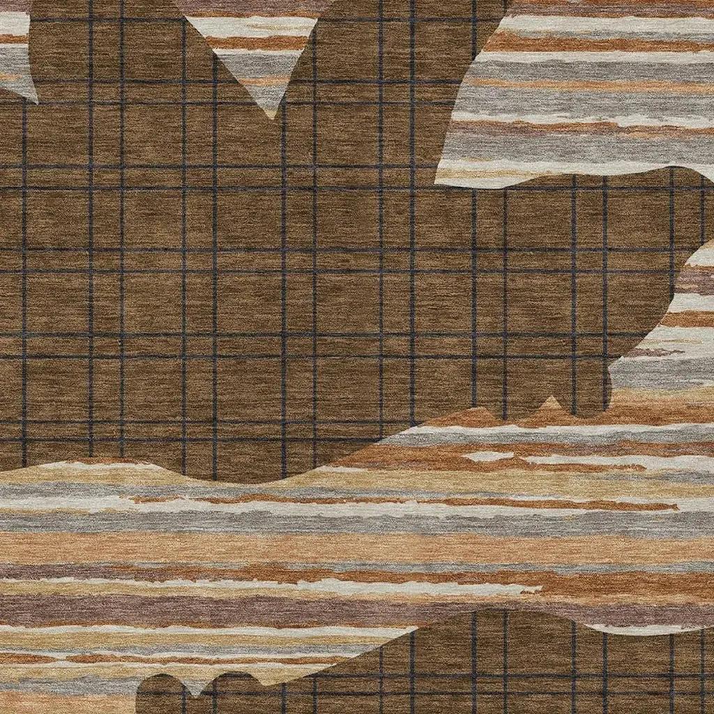 9' X 12' Brown And Black Abstract Washable Indoor Outdoor Area Rug Homeroots Outdoor