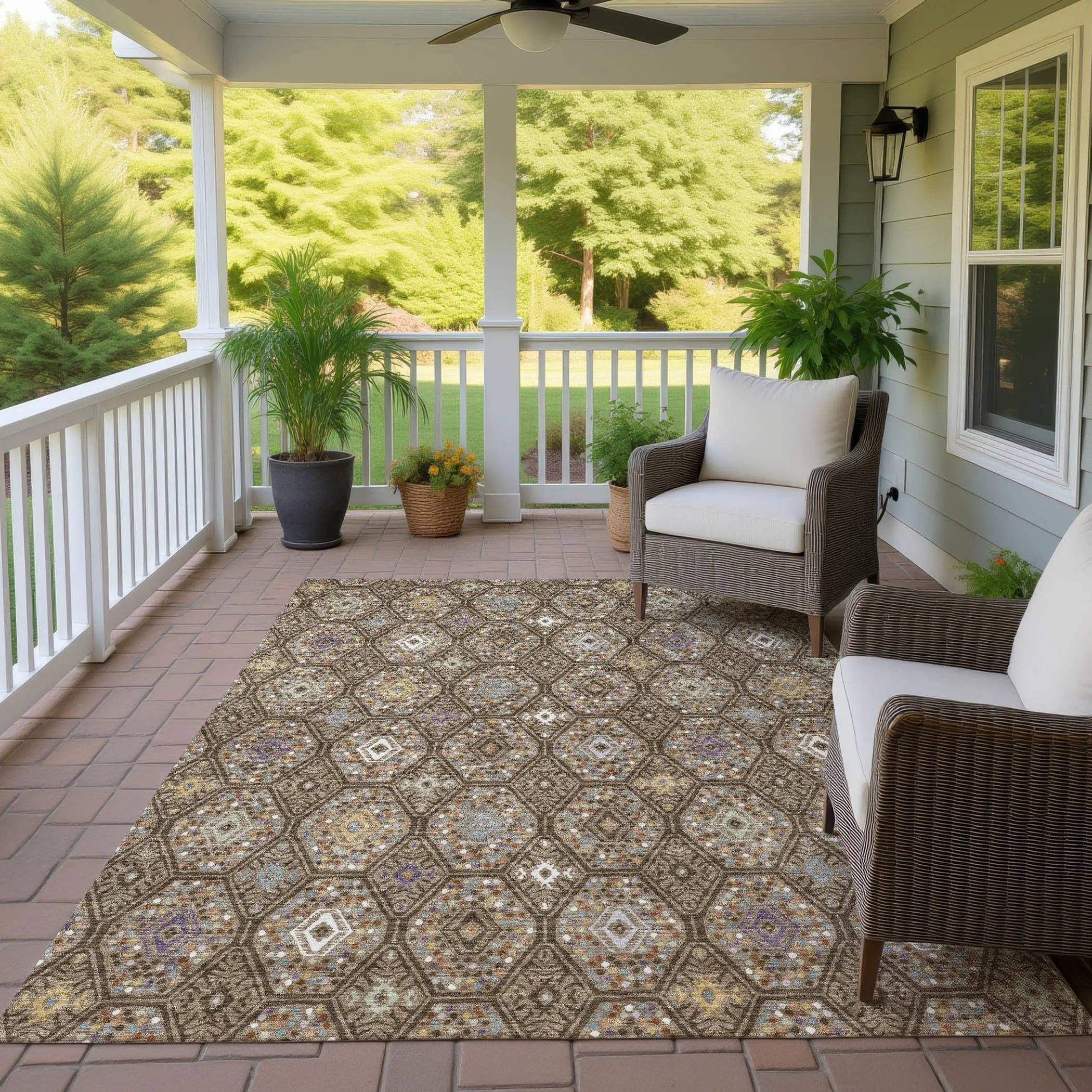 9' X 12' Brown And Chocolate Geometric Washable Indoor Outdoor Area Rug Homeroots Outdoor